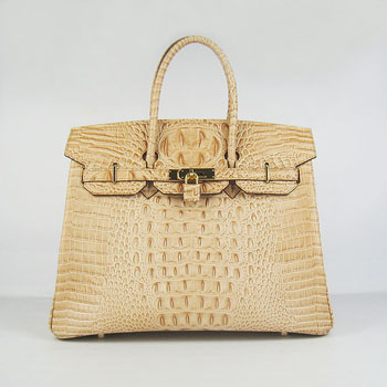 Hermes Birkin 35Cm Crocodile Head Stripe Handbags Ocher Gold